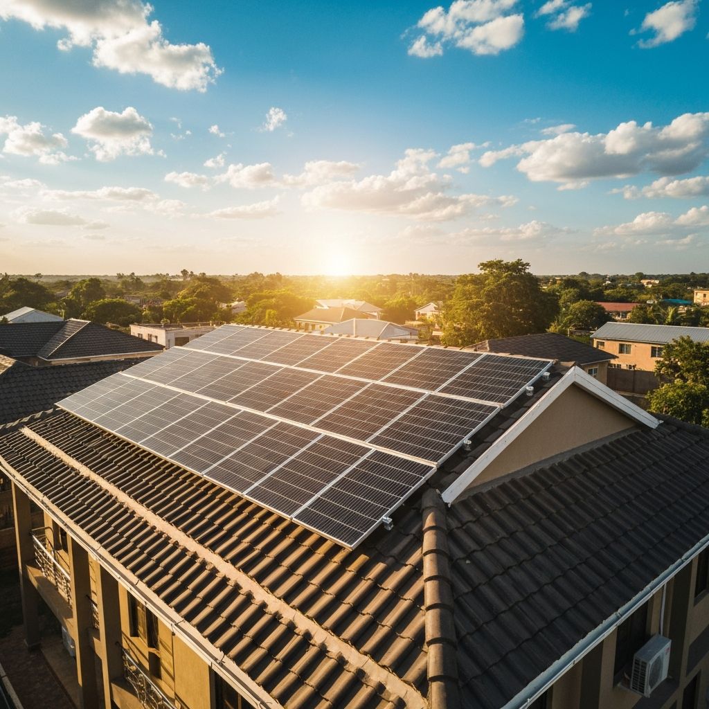 Solar panels on a rooftop in Tanzania